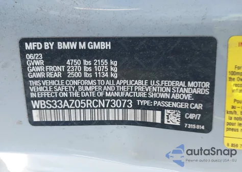 2024 BMW M4 Competition z USA, uszkodzony, nr VIN WBS33AZ05RCN73073